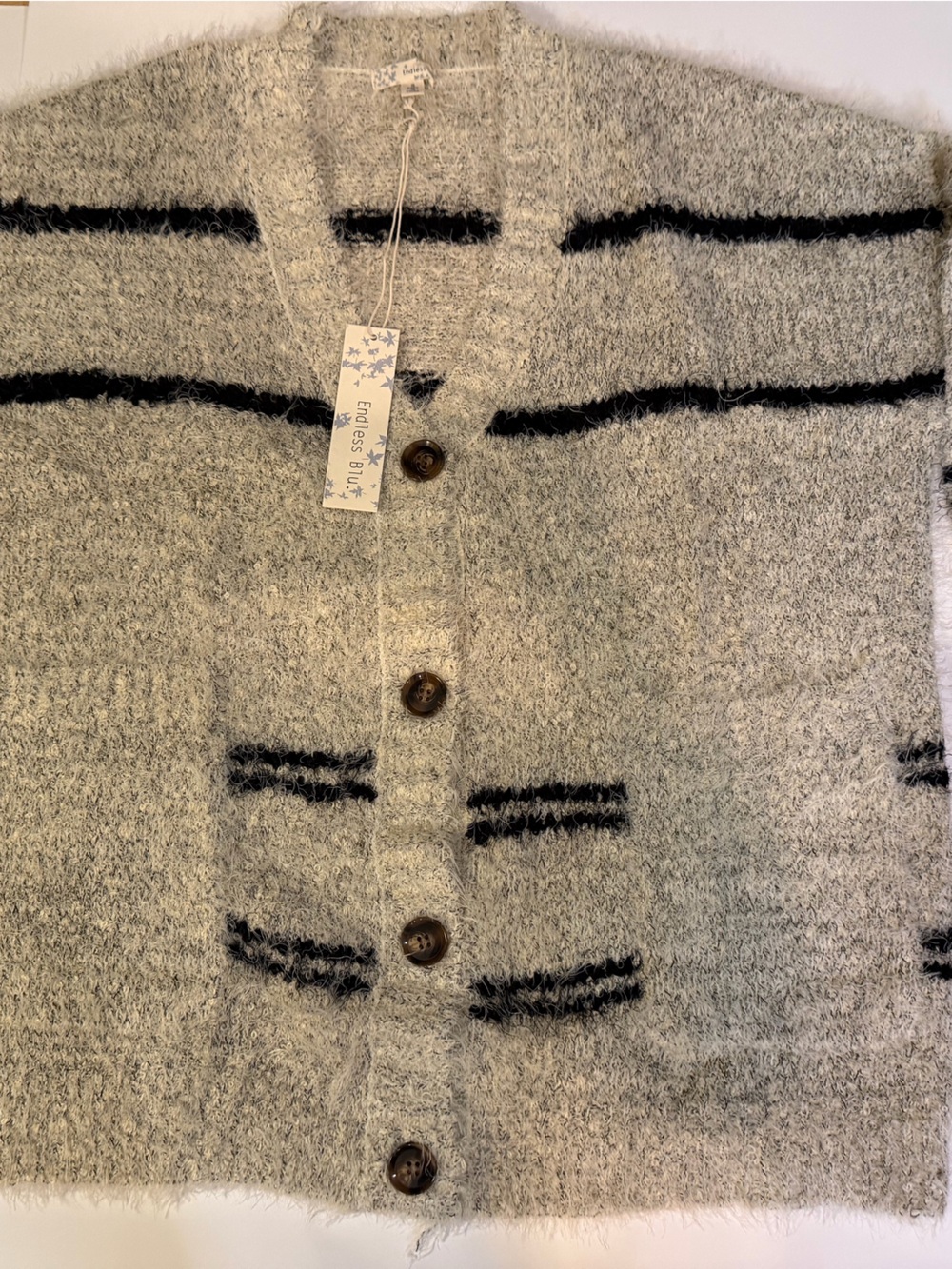 Striped Gray Button-Front Women's Cardigan